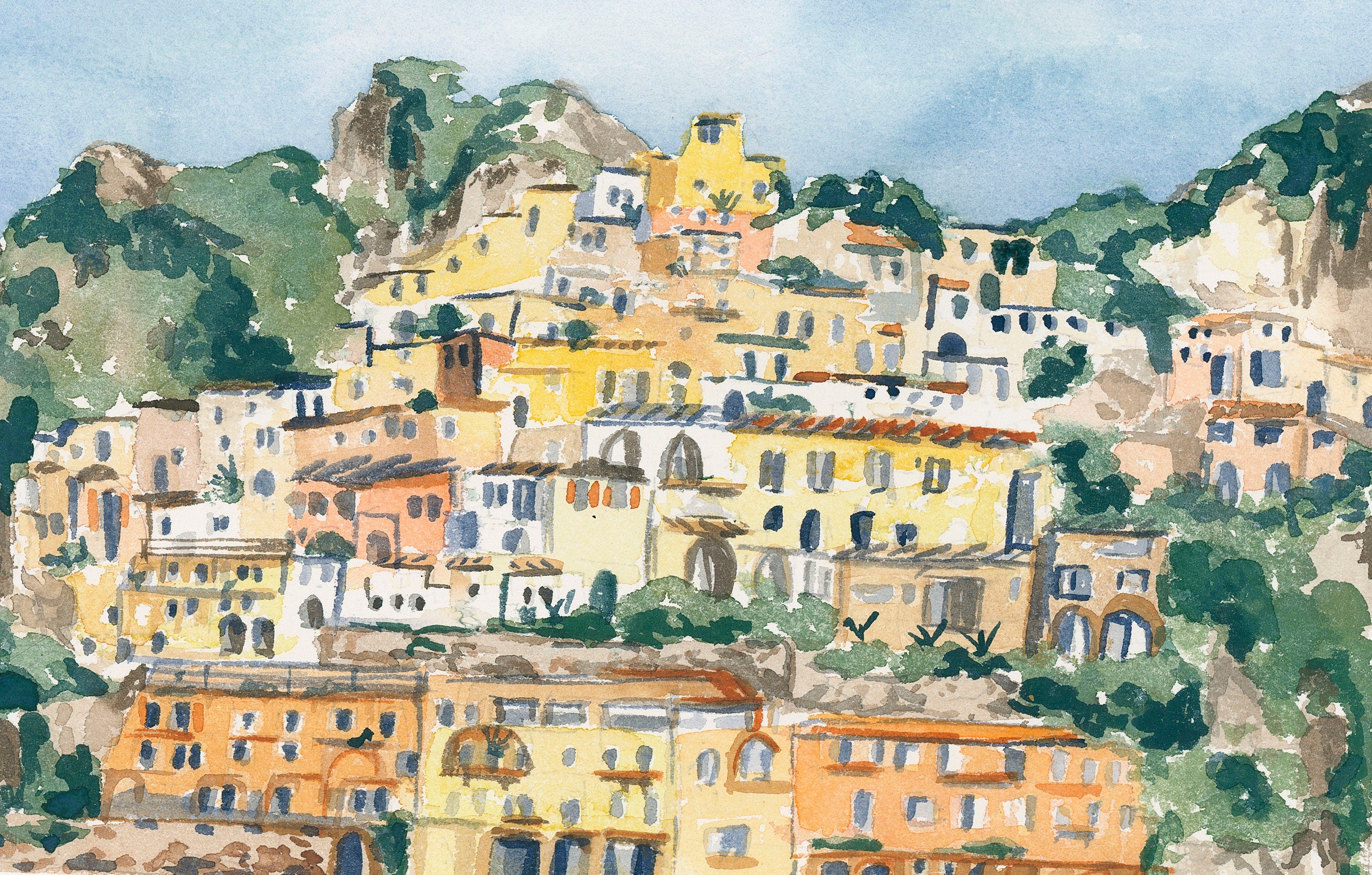 Amalfi coast, painting of Italian seaside village. Wall art by Kelsea Chatburn.