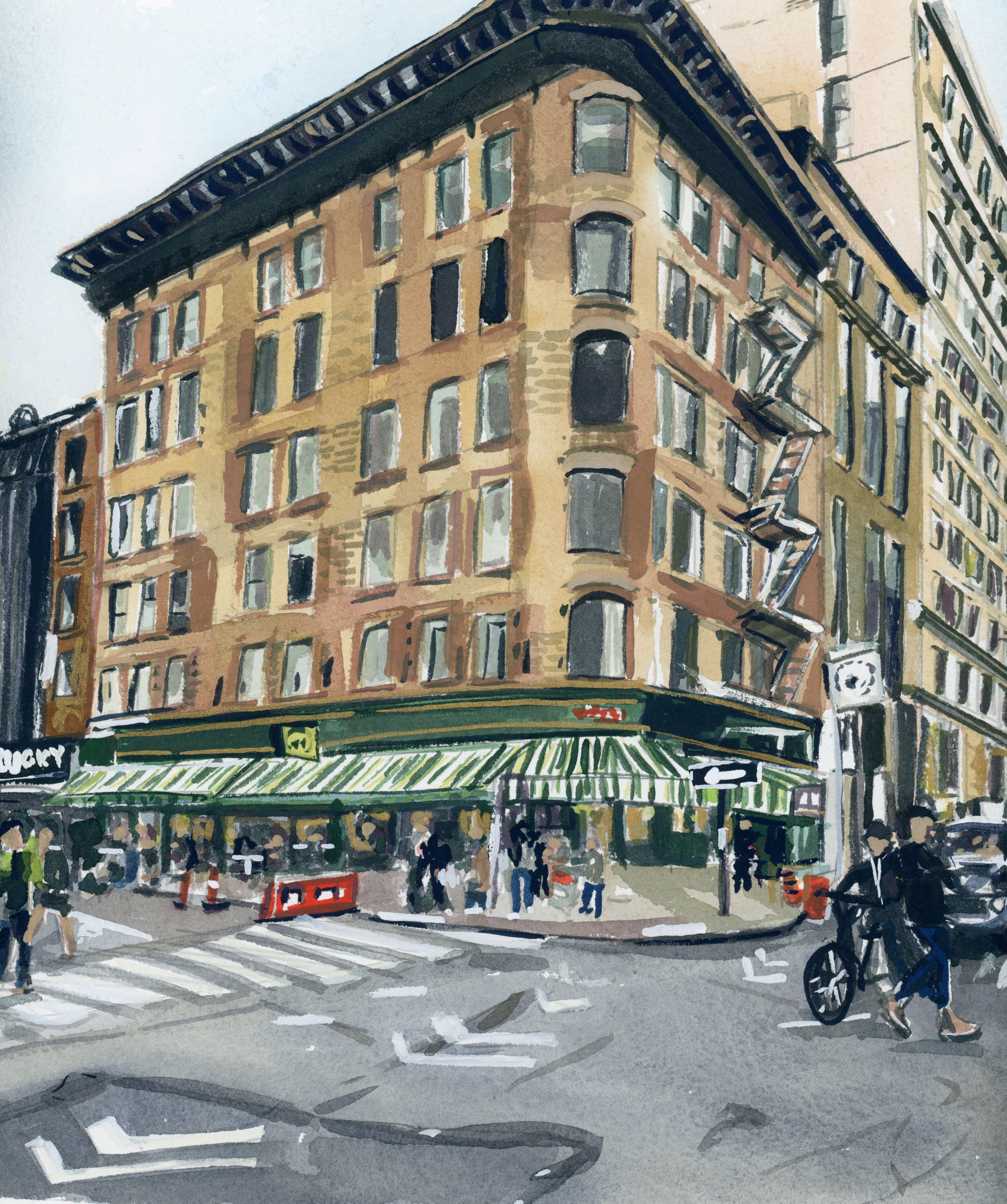 Jack’s Wife Freda original painting by Medjool Studio. Original gouache painting captivating Jack’s Wife Freda restaurant in New York City using neutral colours and textures.