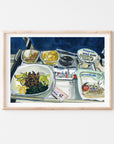 Korean air meal print of painting by Medjool Studio. Print of original gouache painting featuring a Korean Air airplane meal.