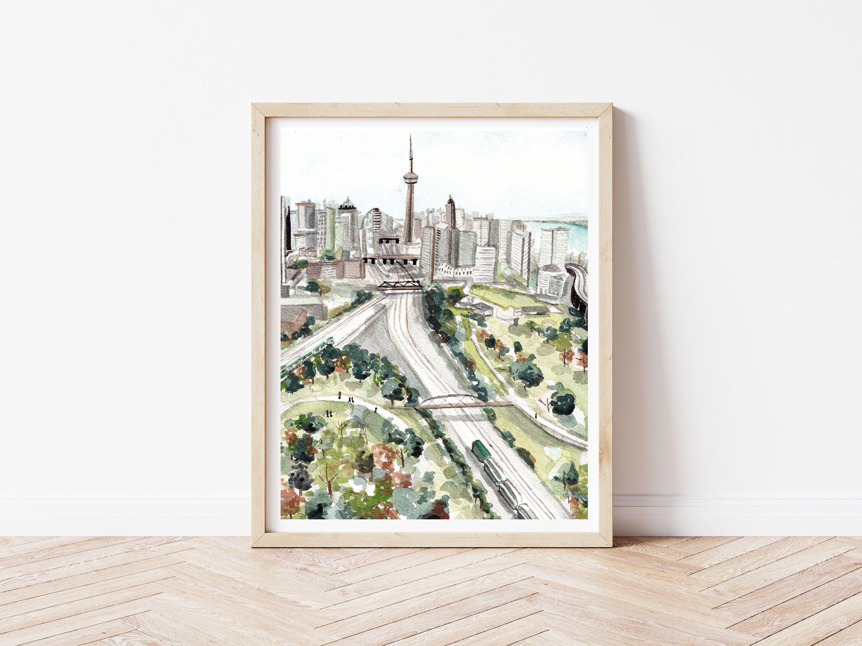 Toronto cityscape print of painting by Medjool Studio. Print of an original gouache painting of the Toronto cityscape. 