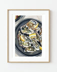 Black oyster watercolor print of painting by Medjool Studio. Print of original gouache painting that captures the delicate intricacies of an oyster shell in a mesmerizing watercolor style.