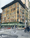 Jack’s Wife Freda original painting by Medjool Studio. Original gouache painting captivating Jack’s Wife Freda restaurant in New York City using neutral colours and textures.