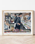 Memory Alley - Japanese Street Market print of painting by Medjool Studio. Print of original gouache painting of a small Japanese BBQ restaurant in Memory Alley, Tokyo, Japan. The smell of steam, BBQ and murmur of quiet conversation is captured in this piece.