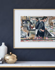 Memory Alley - Japanese Street Market print of painting by Medjool Studio. Print of original gouache painting of a small Japanese BBQ restaurant in Memory Alley, Tokyo, Japan. The smell of steam, BBQ and murmur of quiet conversation is captured in this piece.