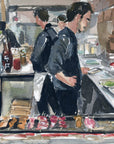 Memory Alley - Japanese Street Market print of painting by Medjool Studio. Print of original gouache painting of a small Japanese BBQ restaurant in Memory Alley, Tokyo, Japan. The smell of steam, BBQ and murmur of quiet conversation is captured in this piece.