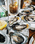 Oyster painting - 416 snack bar print of painting by Medjool Studio. Print of original gouache painting of an oyster meal at 416 Snack Bar in Toronto, Canada.  