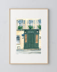 Paris bookstore print of painting by Medjool Studio. Print of original gouache painting of the front doors of a Parisian bookstore.